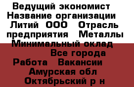 Ведущий экономист › Название организации ­ Литий, ООО › Отрасль предприятия ­ Металлы › Минимальный оклад ­ 24 000 - Все города Работа » Вакансии   . Амурская обл.,Октябрьский р-н